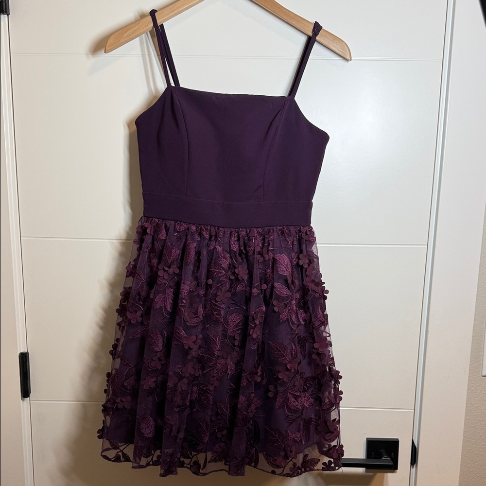 Trixxi Women's Midi Dress in Rich Purple with Floral Details - NWOT